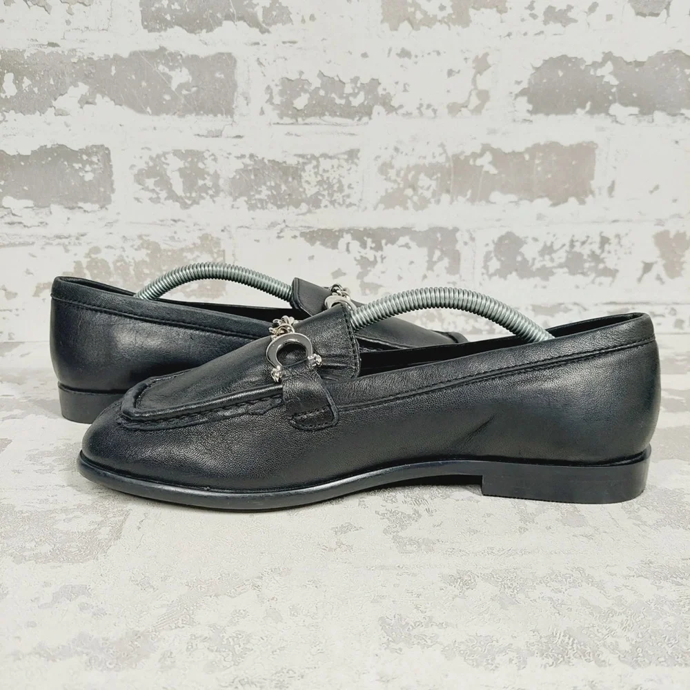 NEW Topshop Loafers Black Chain Detail Slip On Flats Classic Dress i560